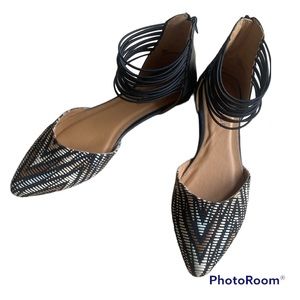 RAMPAGE Cinna Strappy Ankle Flats Shoes Pointed Toe Black Multi Women’s 7.5M